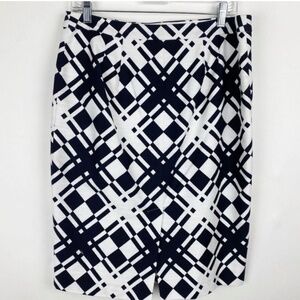 Talbots black white diamond patterned pencil skirt 8